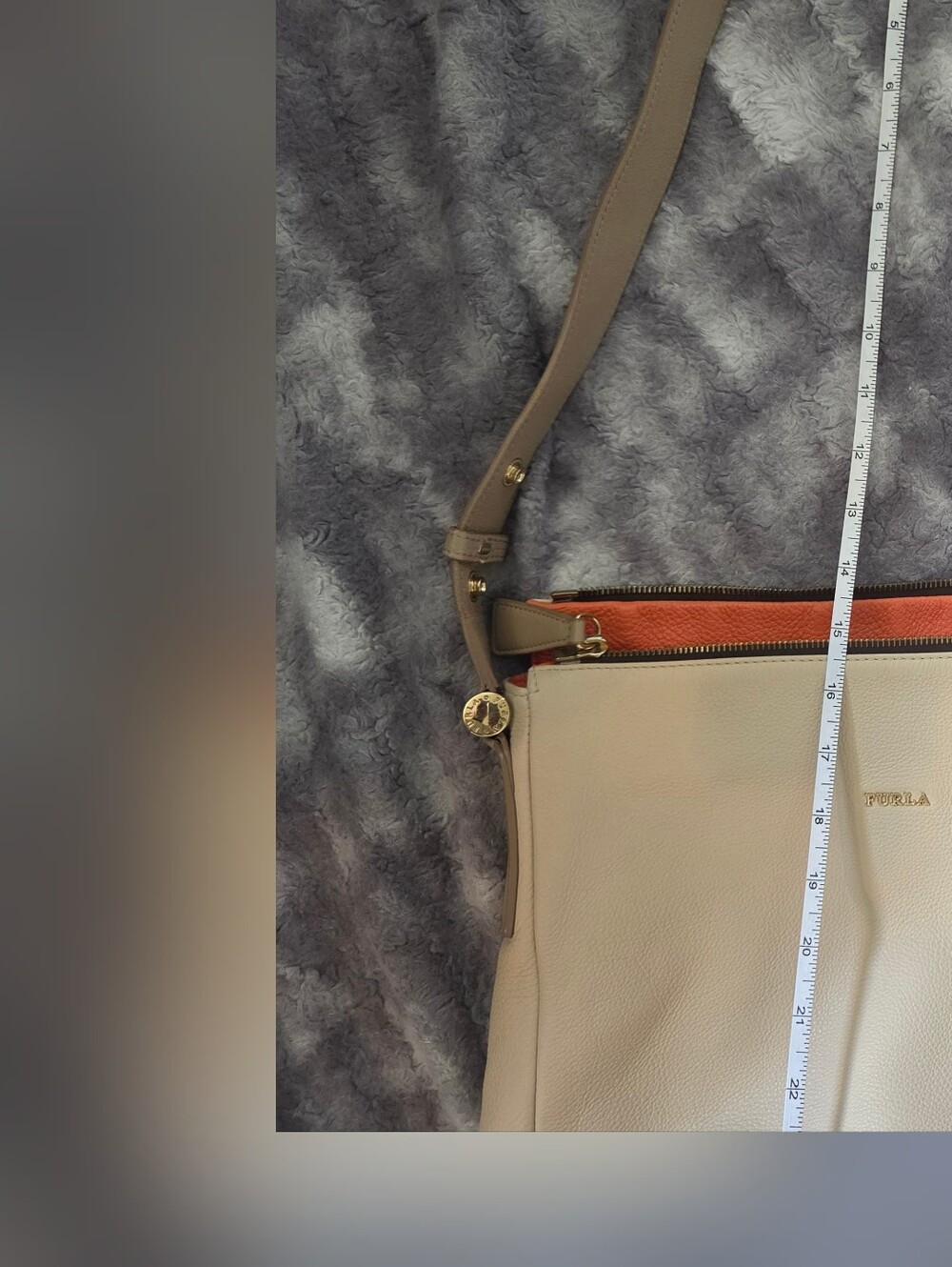 Authentic Furla Tan Leather Shoulder Bag Multi Zip Crossbody Purse - Picture 15 of 15